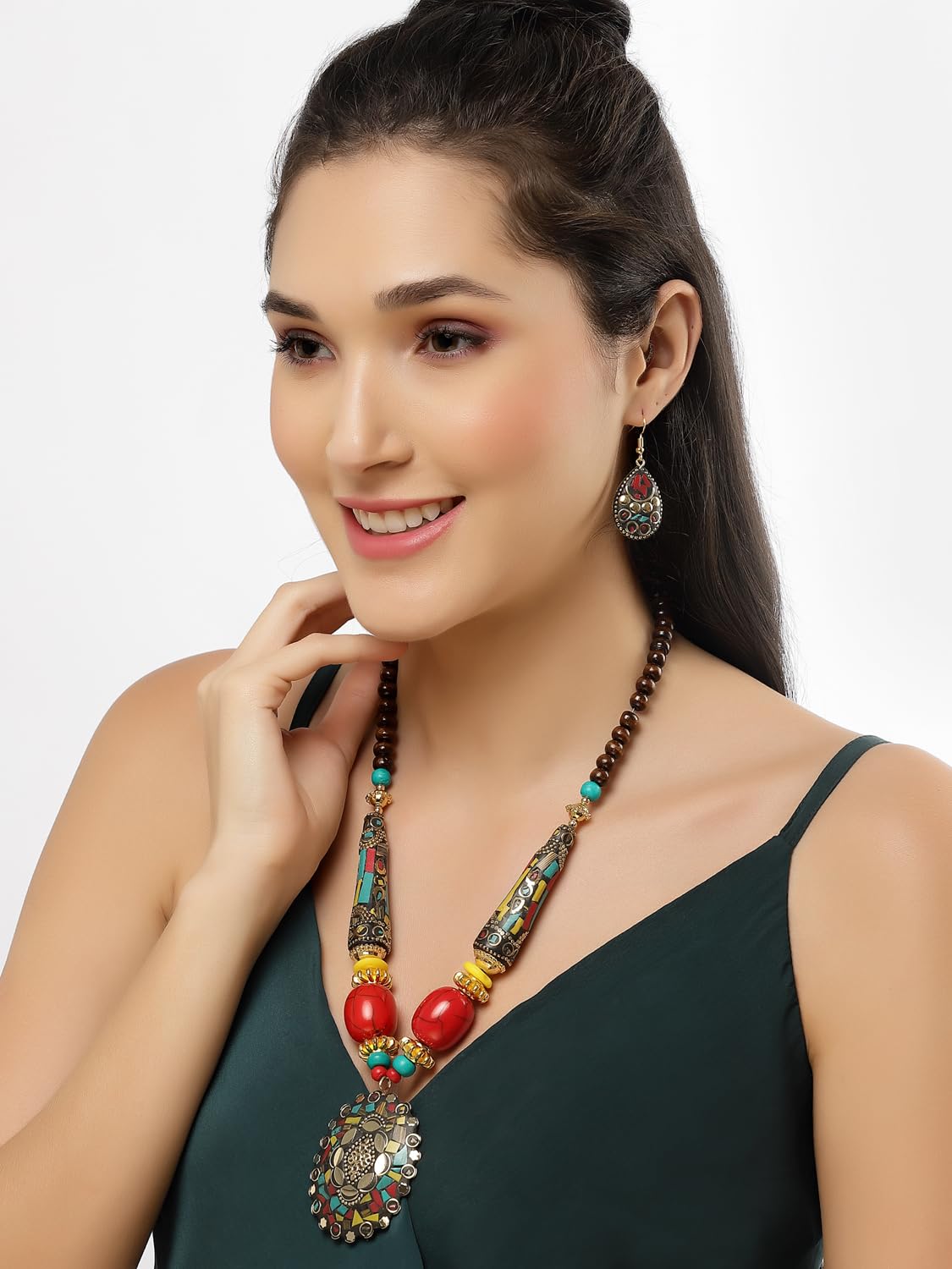 ashion Latest Stylish Traditional Tibetan Pendant Necklace Jewellery Set for Women