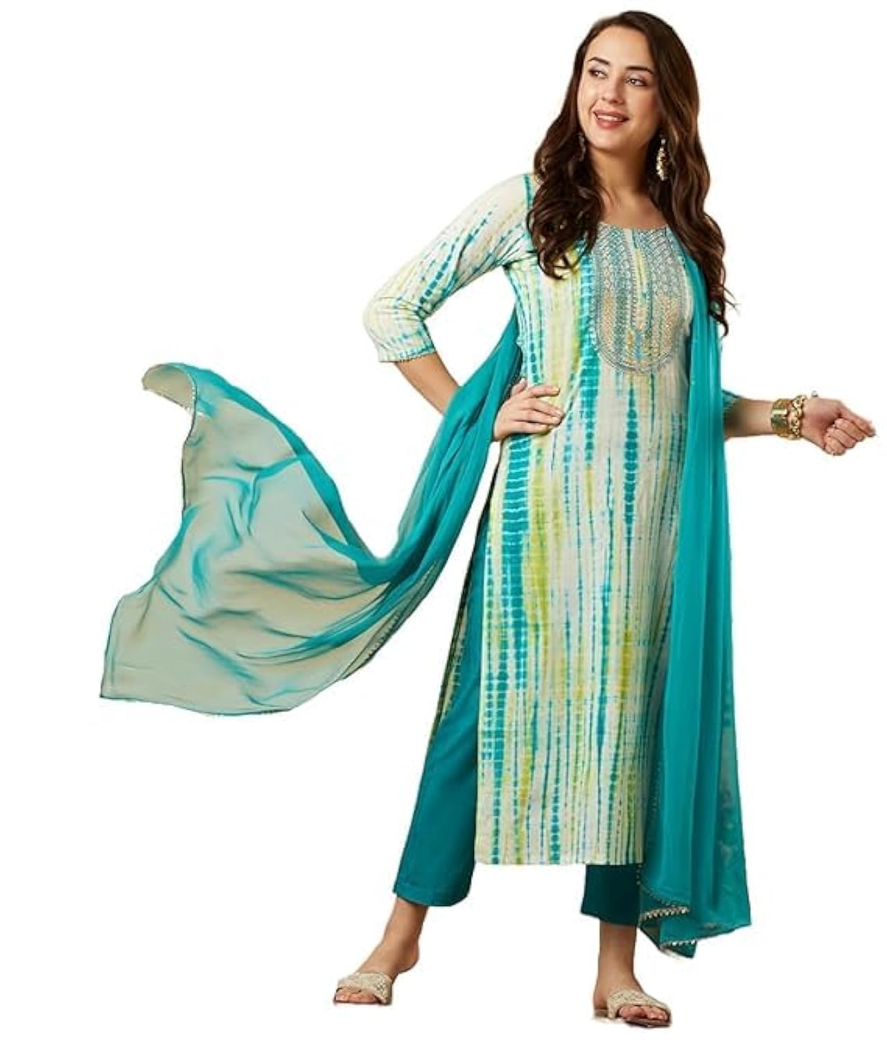 Straight Tie and Diy printed Women Kurta with Pant & Dupatta