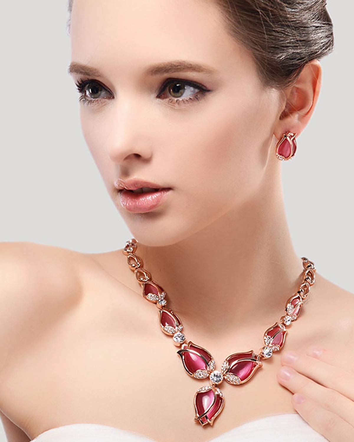 Latest Stylish Rose Gold Tulip Design Earrings Necklace Jewellery Set