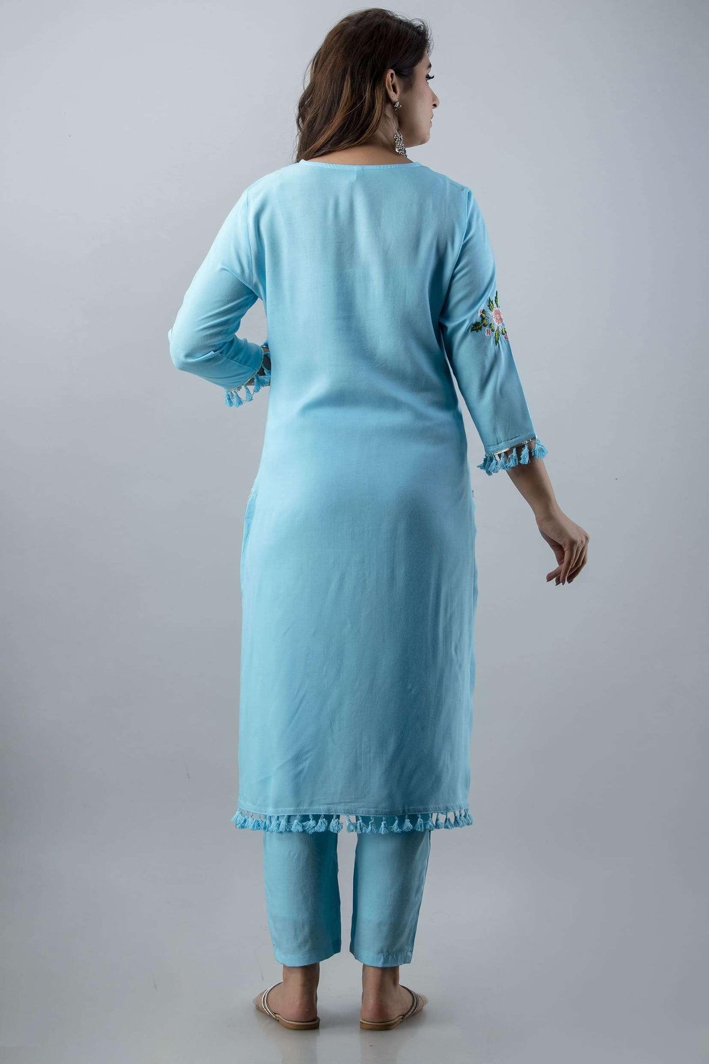 Ethnic Wear Collection Rayon Straight Embridered Kurti & Pant Set With Dupatta Readymade Salwar Suit For Women Casual