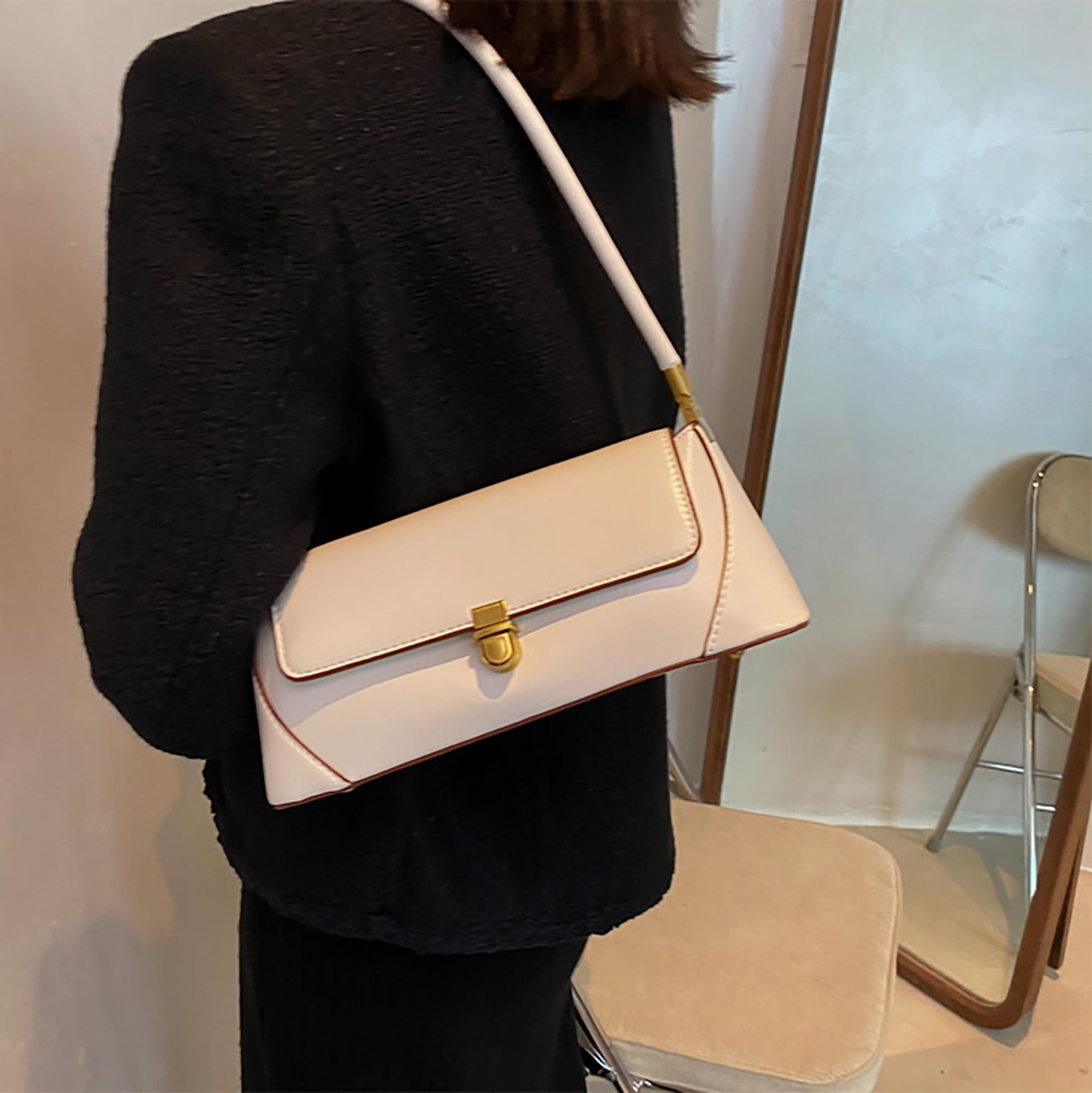 Clutch Bag Leather Retro Bag | Flap Shoulder Purse with Wide Strap for Girls
