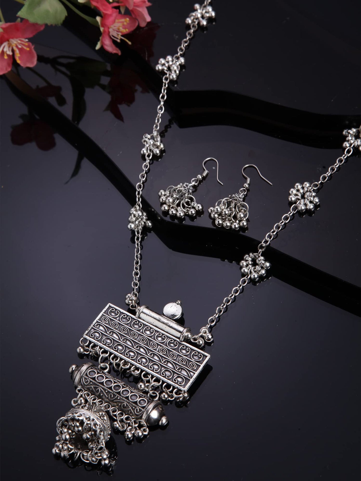 Latest Stylish Traditional Oxidised Silver Necklace Jewellery Set