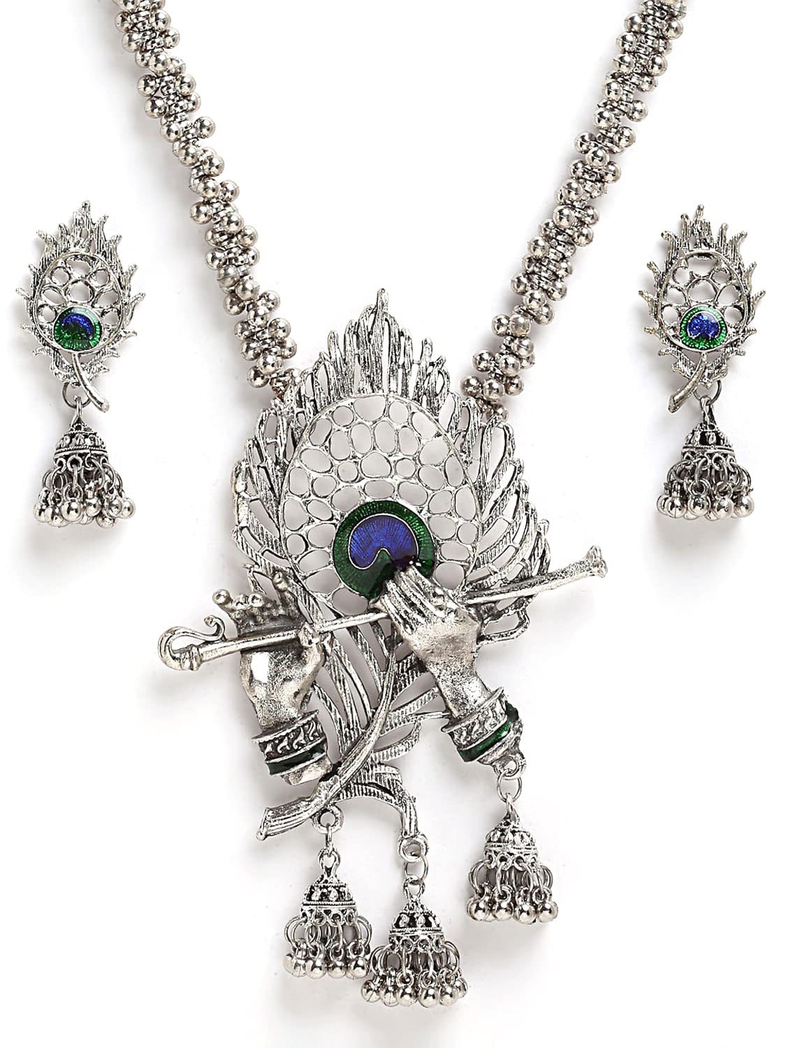 Fashion Latest Stylish Design Fancy Traditional Oxidised Silver Necklace Jewellery Set for Women