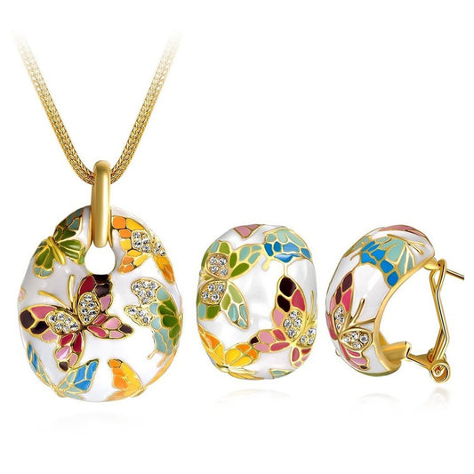ewellery Sets for Women Enamel Necklace Pendant Jewellery set with Earrings
