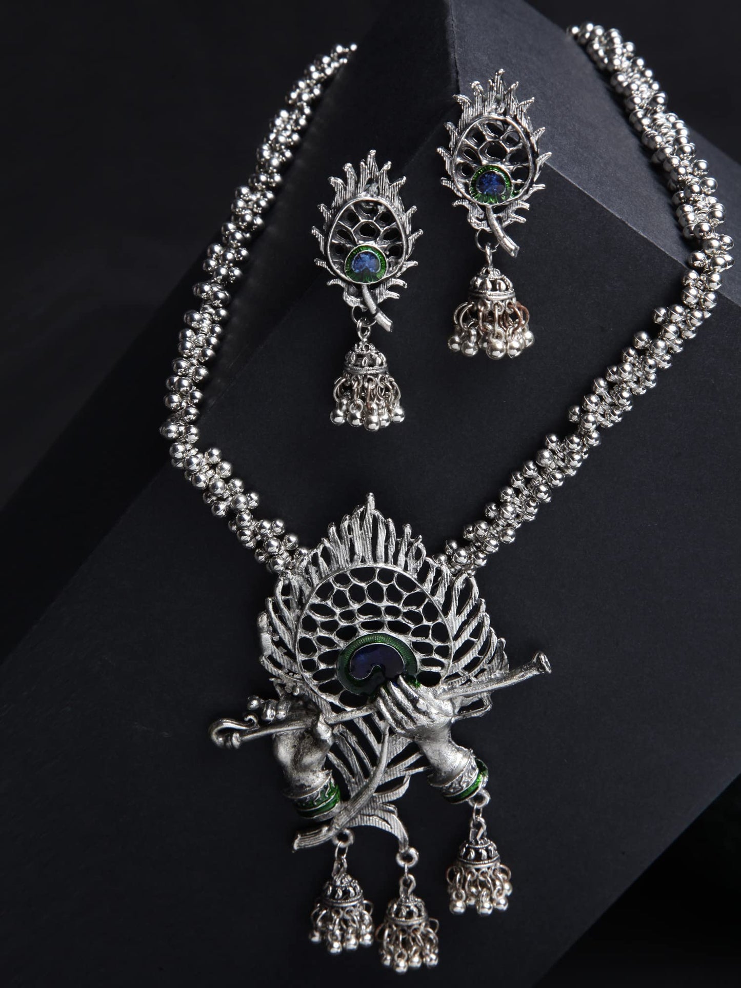 Fashion Latest Stylish Design Fancy Traditional Oxidised Silver Necklace Jewellery Set for Women