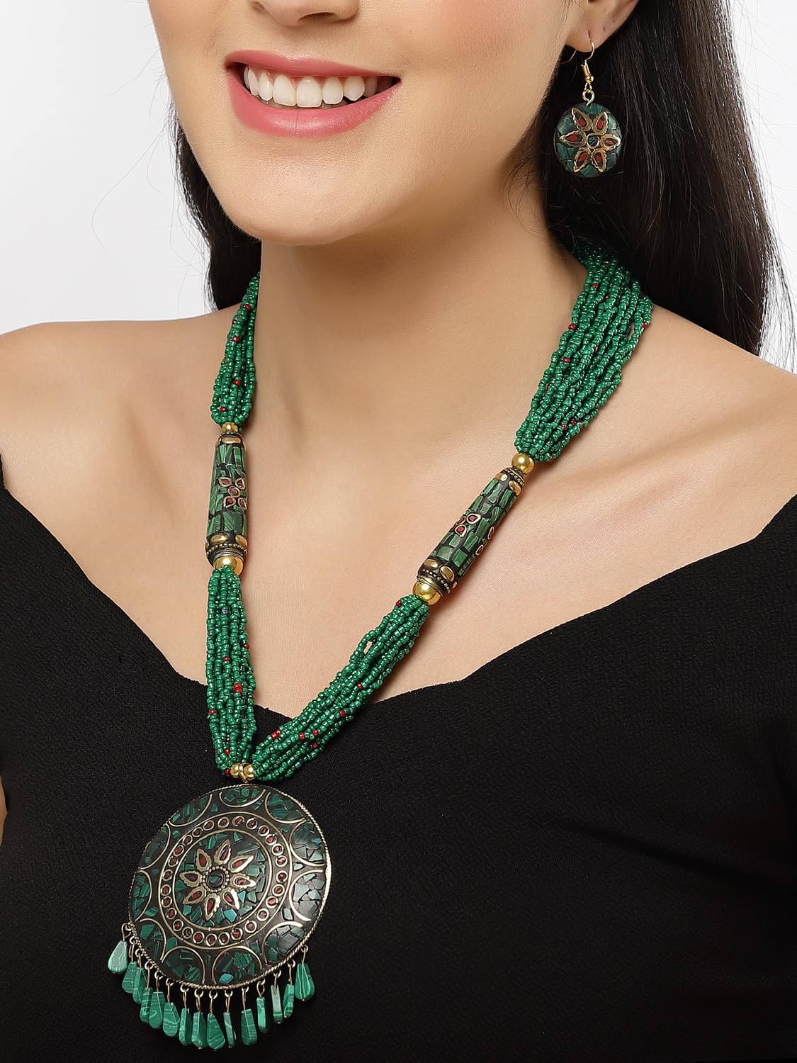 Latest Stylish Traditional Tibetan Pendant Necklace Jewellery Set