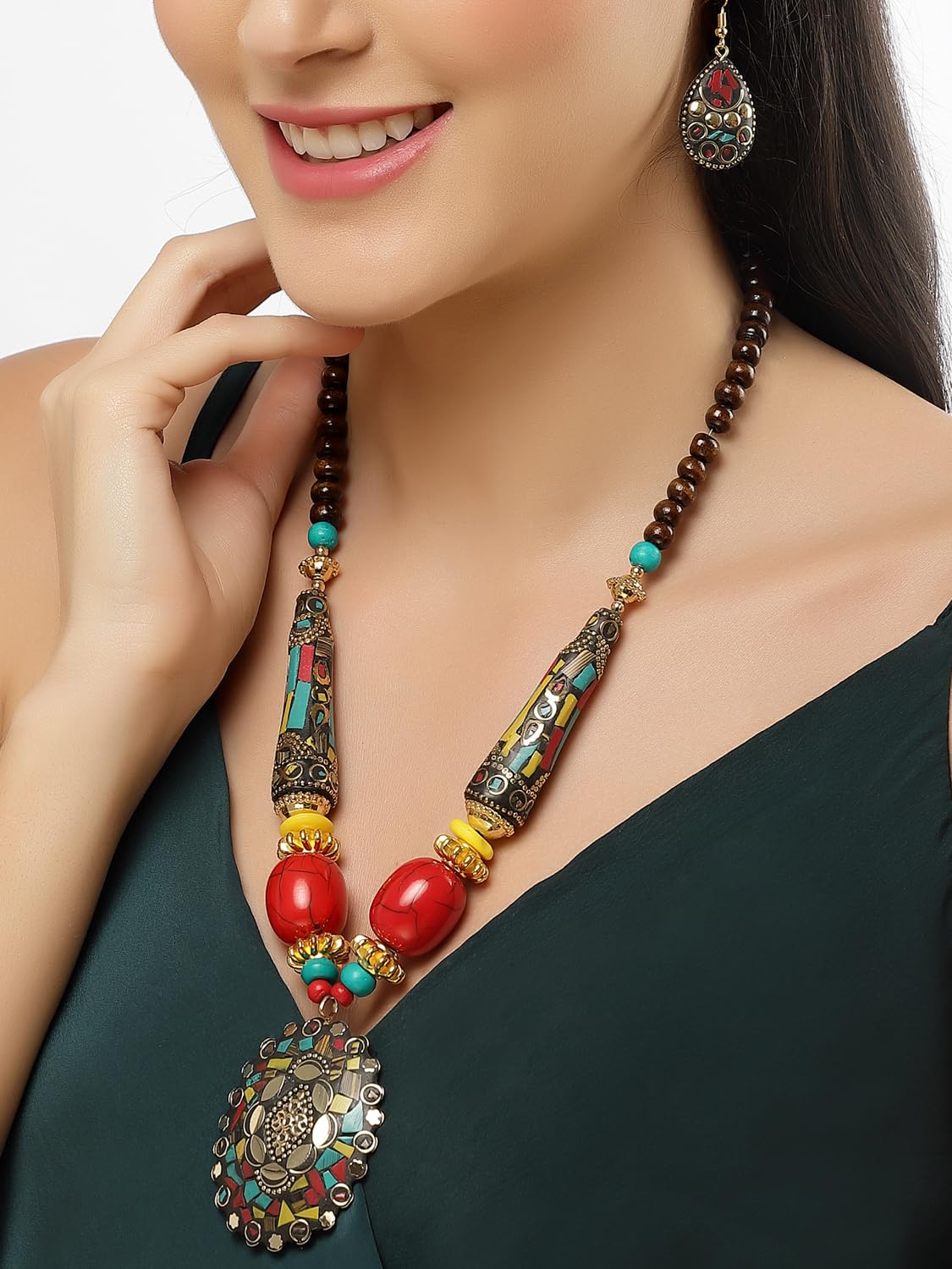 ashion Latest Stylish Traditional Tibetan Pendant Necklace Jewellery Set for Women