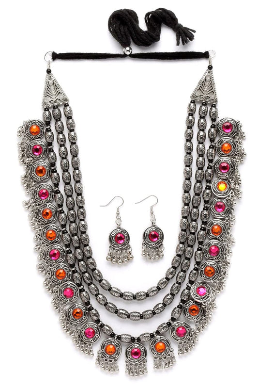 Stylish Fancy Oxidised Silver Tribal Necklace Jewellery Set