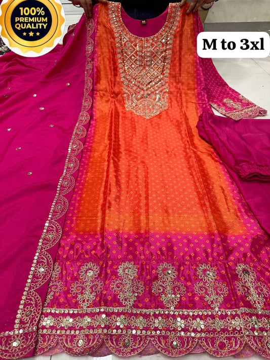 Kurta Pant Set Embroidery Work Indian Tunic Kurta Dress – Chinon Silk Straight Kurti Palazzo Set