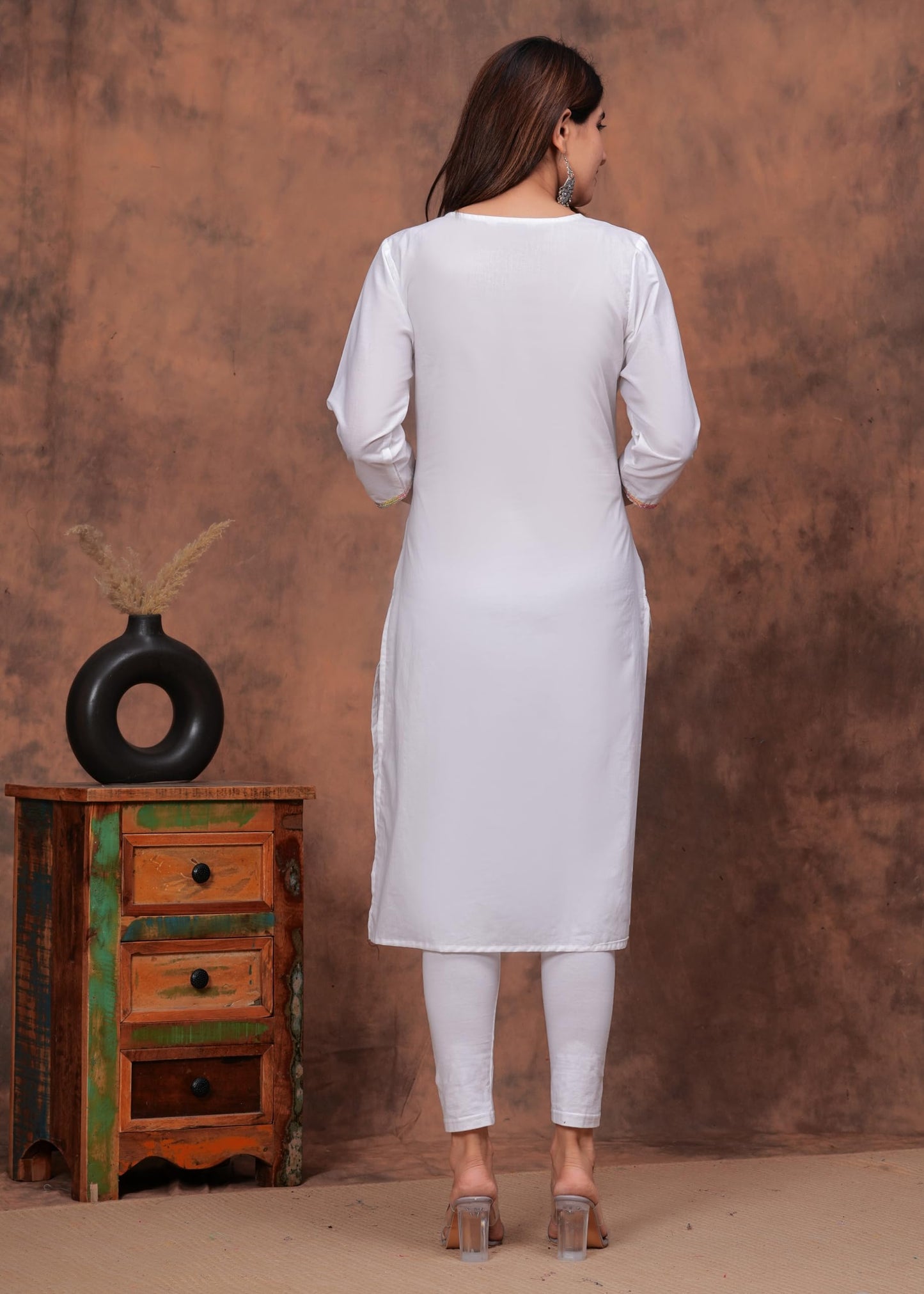 Hand Embroidered Kurti Chikankari Straight Cotton Long Kurti