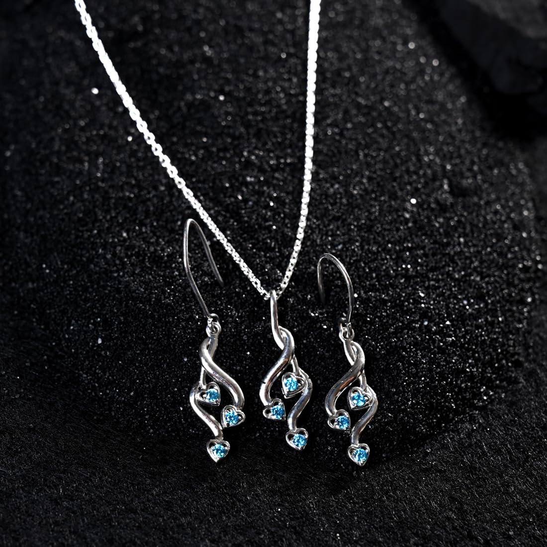 Sterling Silver Valentina Pendant Earring Chain Jewellery Set | Rhodium Plated, Swiss Zirconia