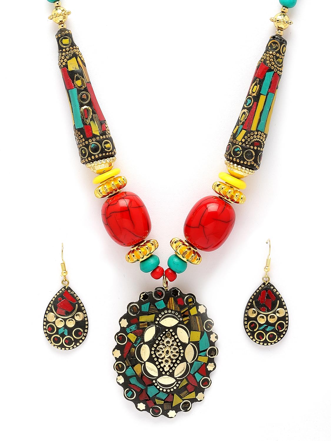 ashion Latest Stylish Traditional Tibetan Pendant Necklace Jewellery Set for Women