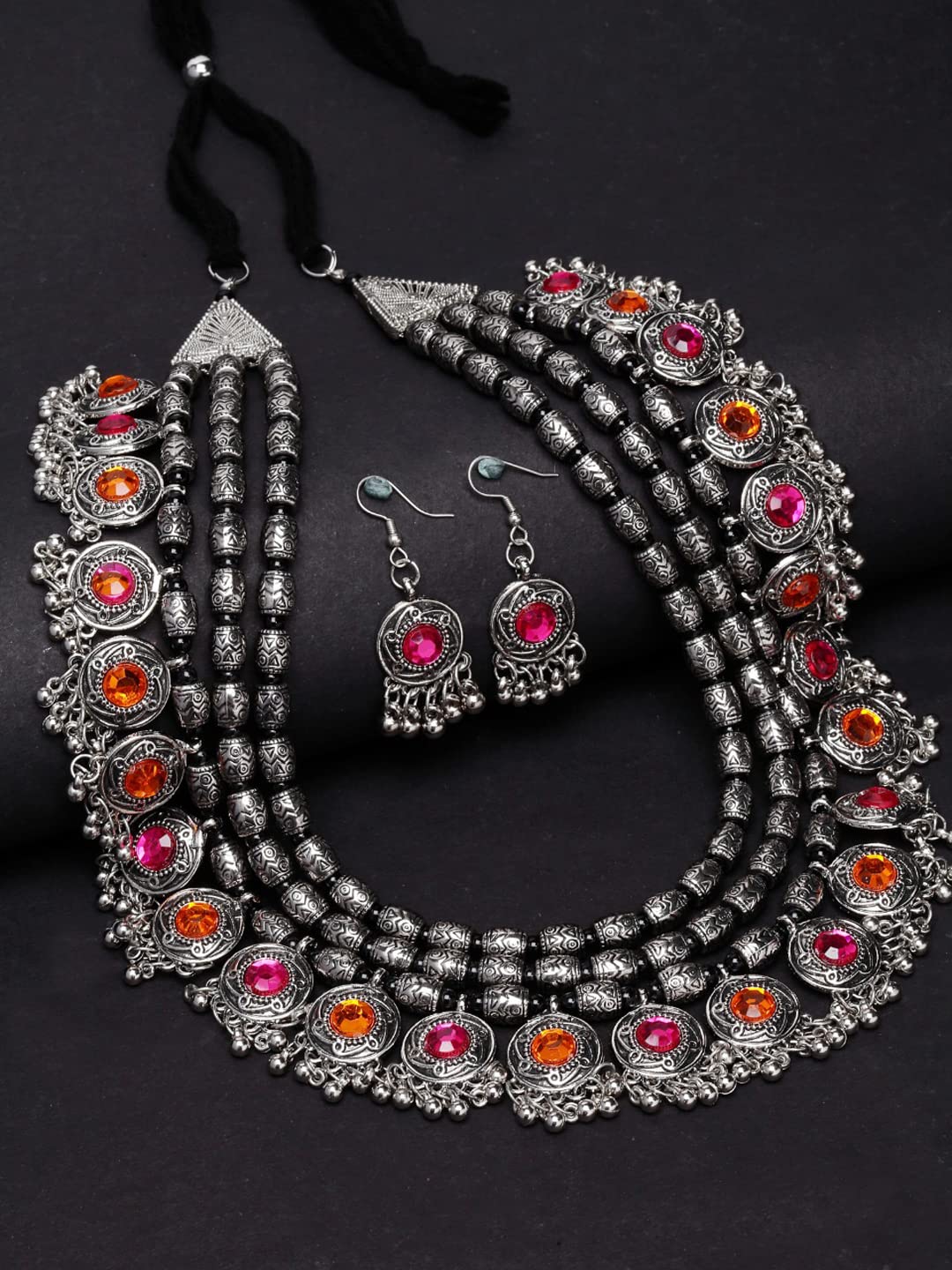 Stylish Fancy Oxidised Silver Tribal Necklace Jewellery Set