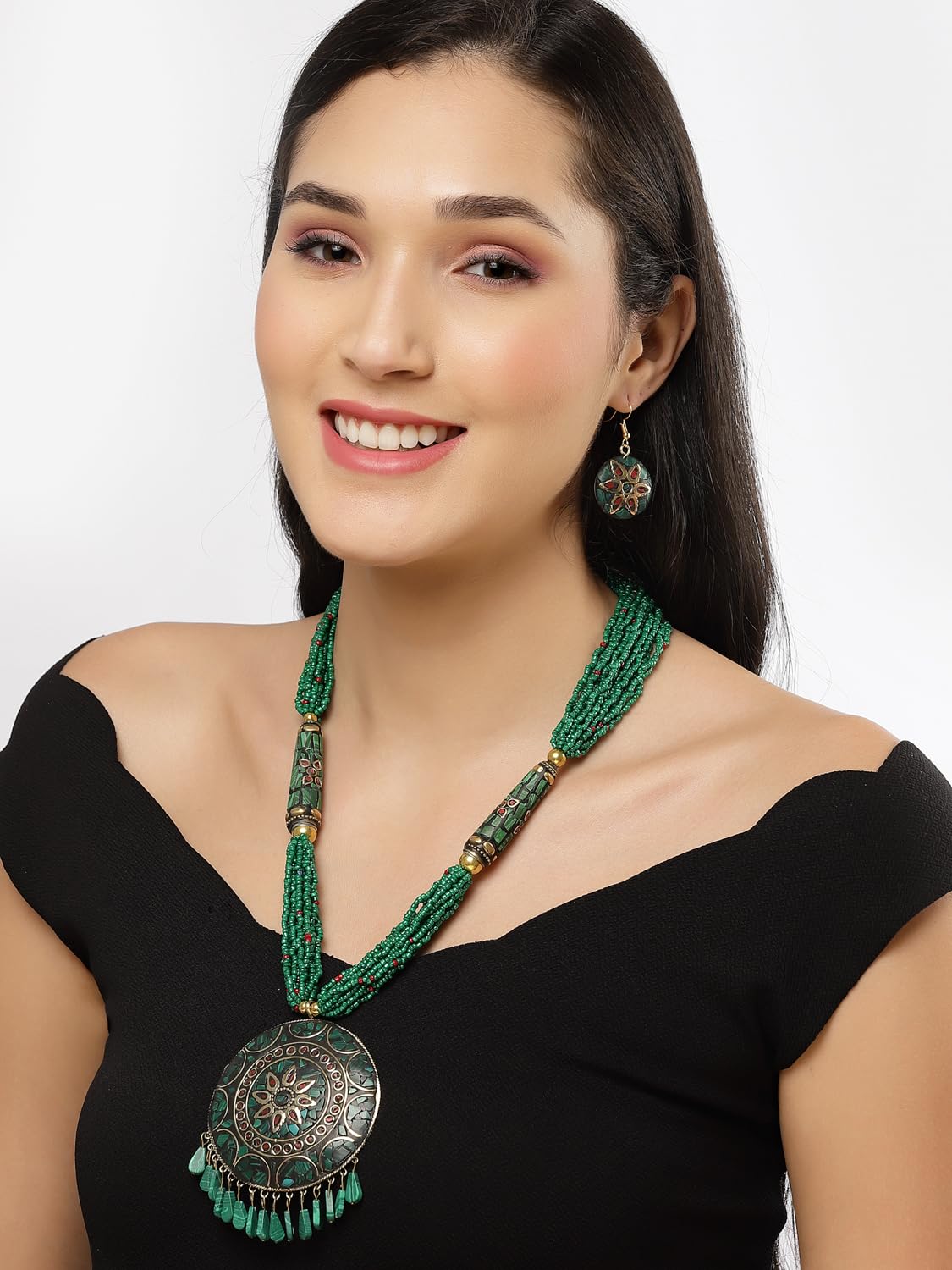 Latest Stylish Traditional Tibetan Pendant Necklace Jewellery Set