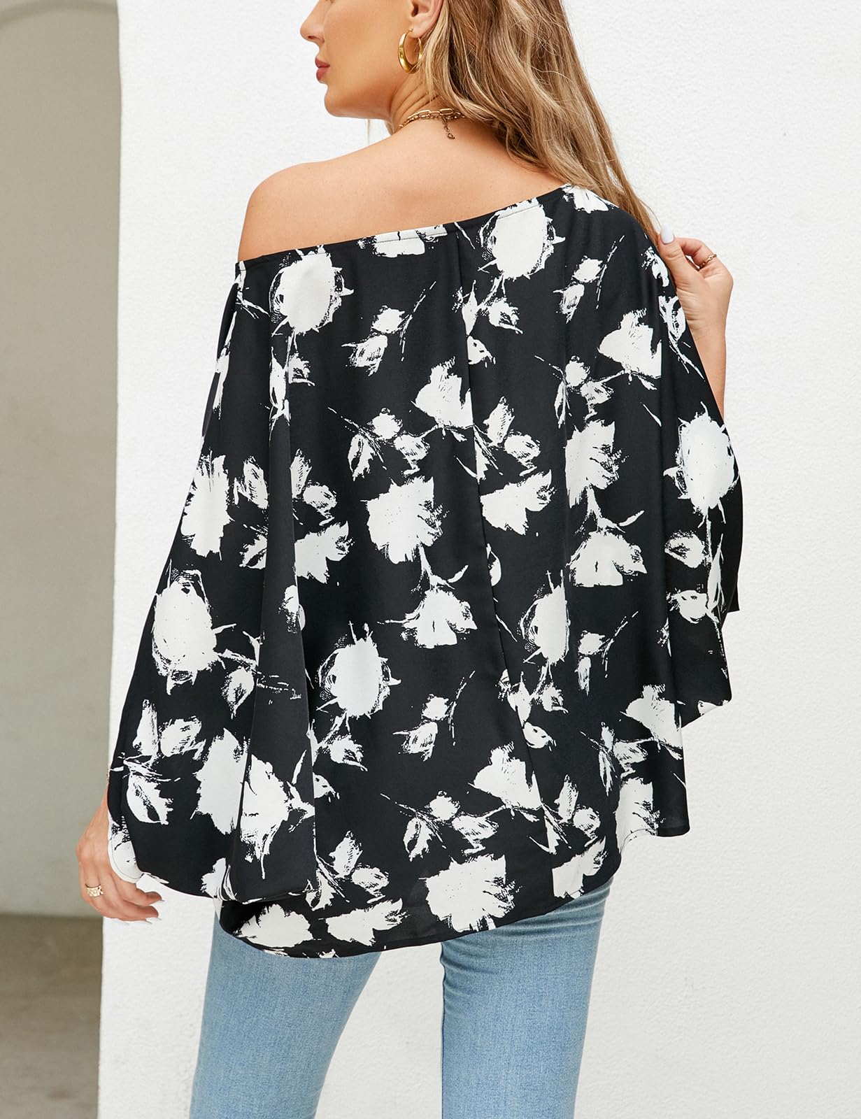 Off The Shoulder Flowy Tops Casual Batwing Sleeves