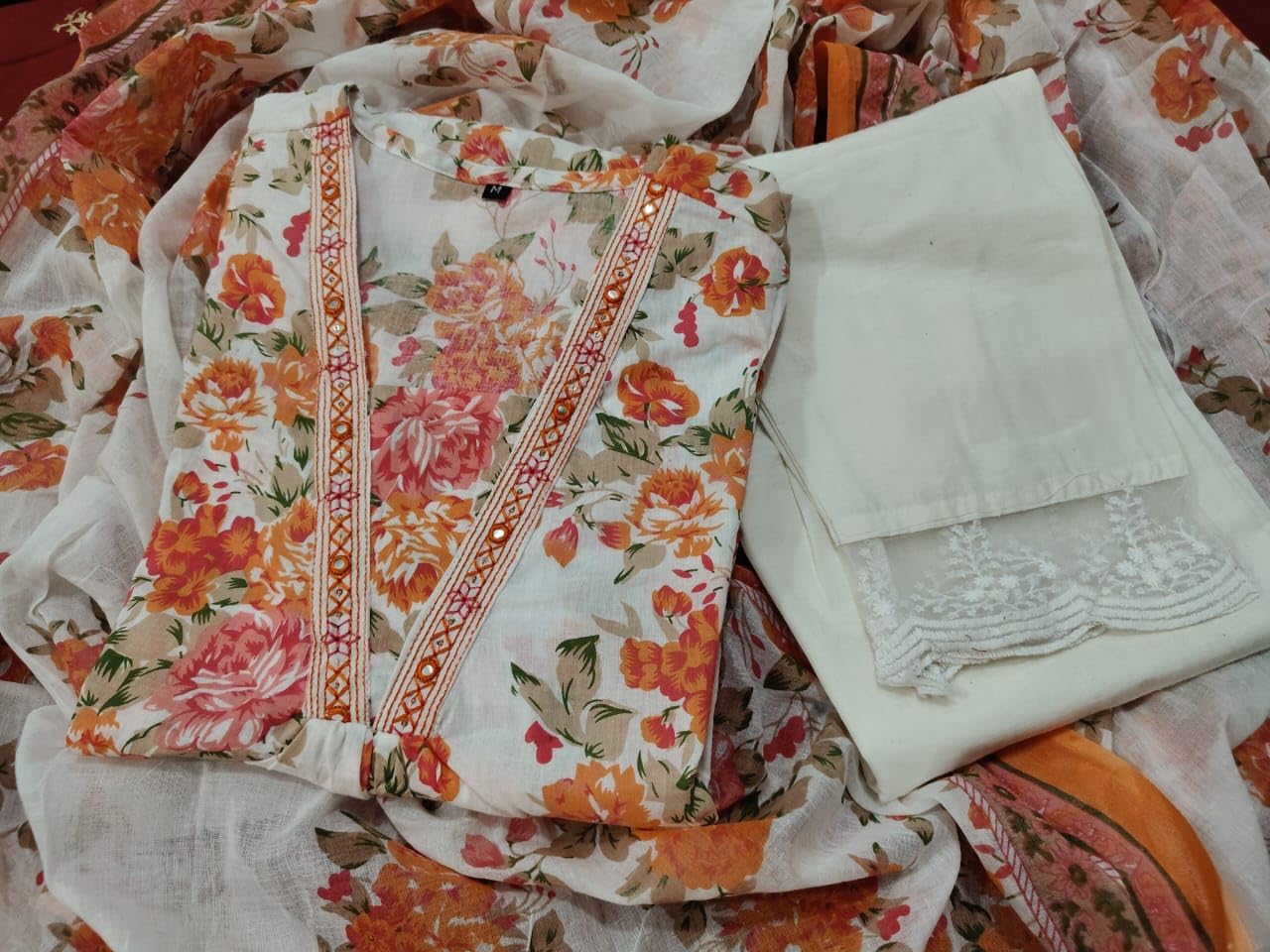 Sequins Embroidery Kurti Tunic Pants With Dupatta