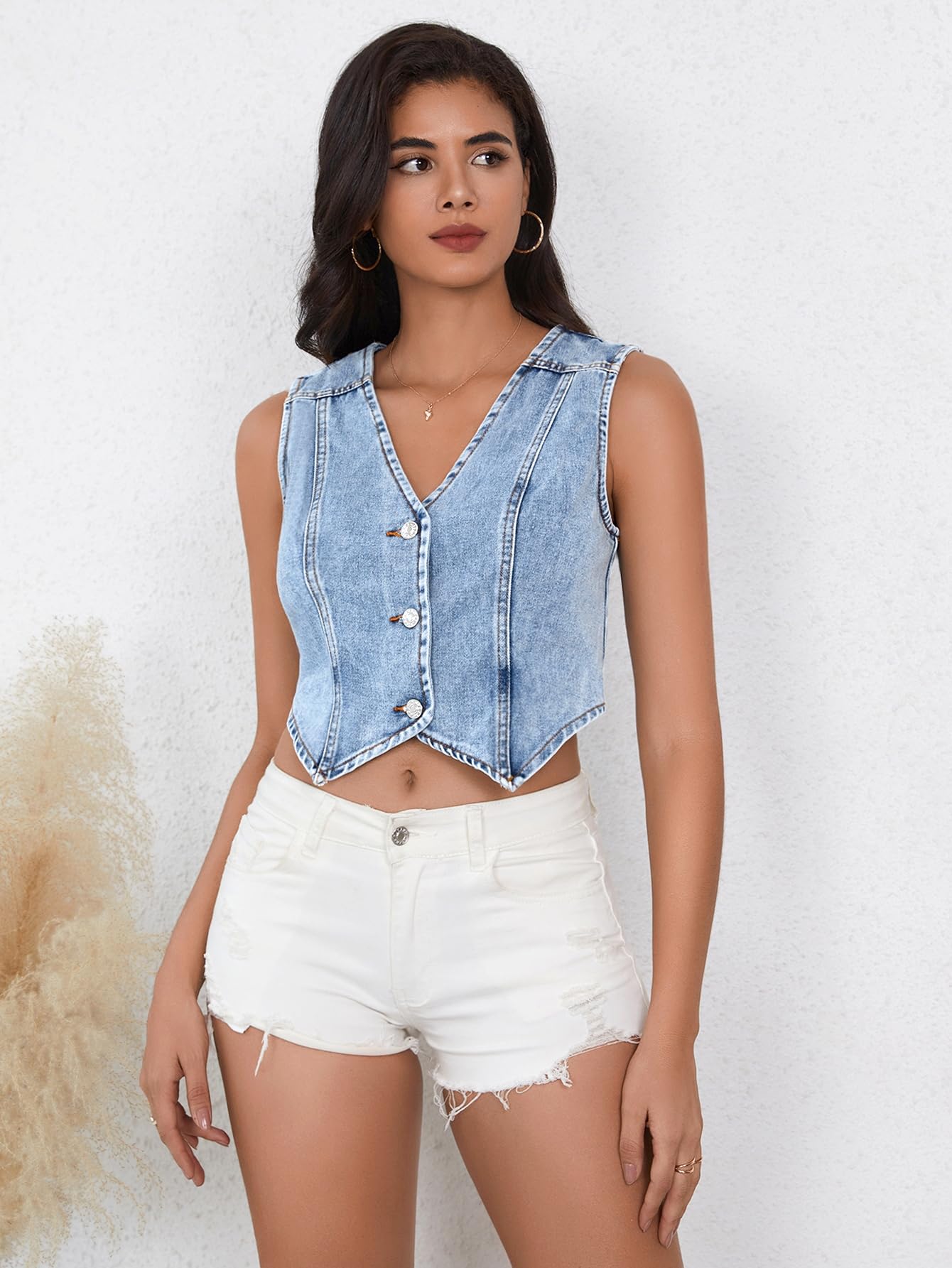 Denim Vest Button Down Sleeveless Jean Vest Top Cropped Denim Jacket Country Fashion Western Clothes