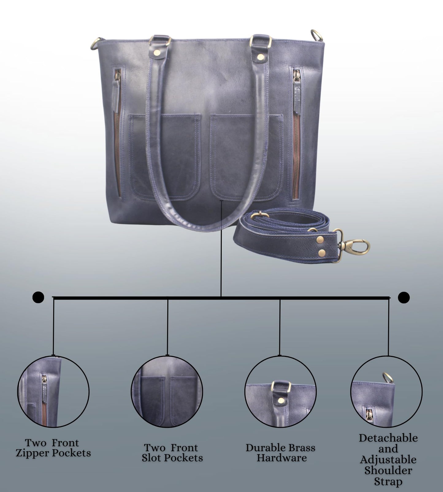 Leather Blue Tote Bag Messenger Bag Ladies Purse Crossbody Shoulder Satchel Handbag