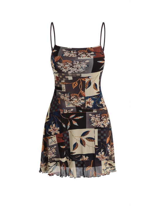 Mini Dress Floral Spaghetti Strap Cami Short Vintage Short Sundress