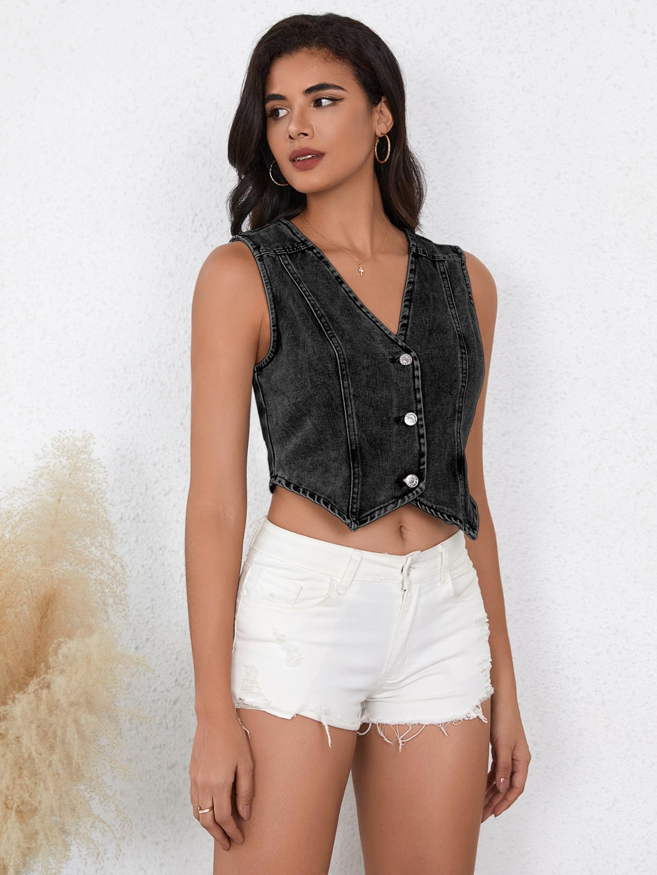 Denim Vest Button Down Sleeveless Jean Vest Top Cropped Denim Jacket Country Fashion Western Clothes
