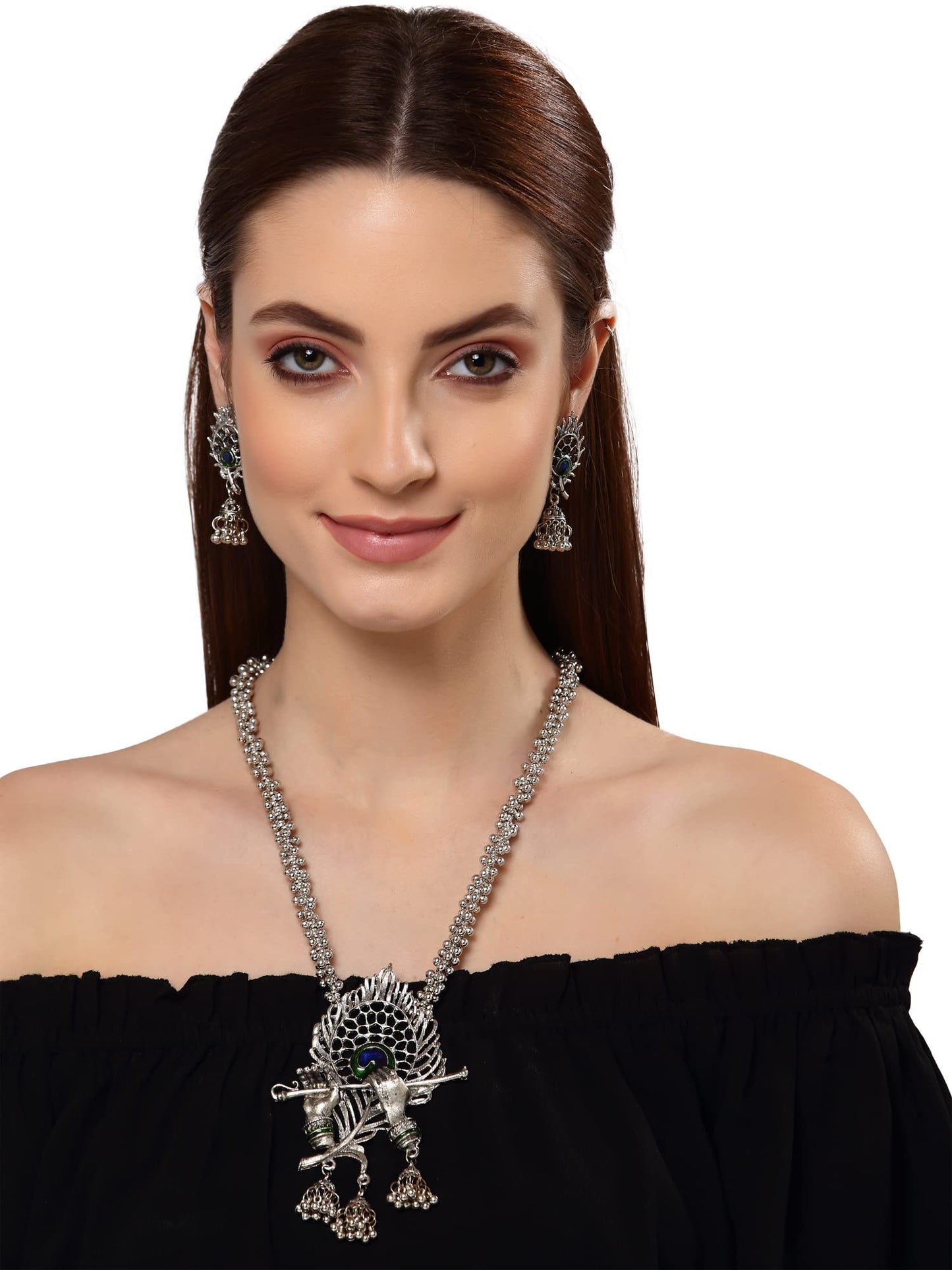 Fashion Latest Stylish Design Fancy Traditional Oxidised Silver Necklace Jewellery Set for Women