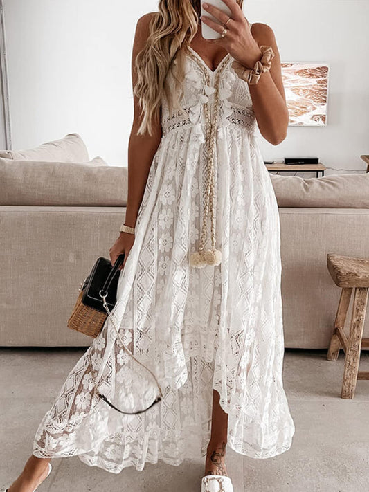 Summer Dresses Sleeveless Lace Casual Tassel Beach Spaghetti Straps