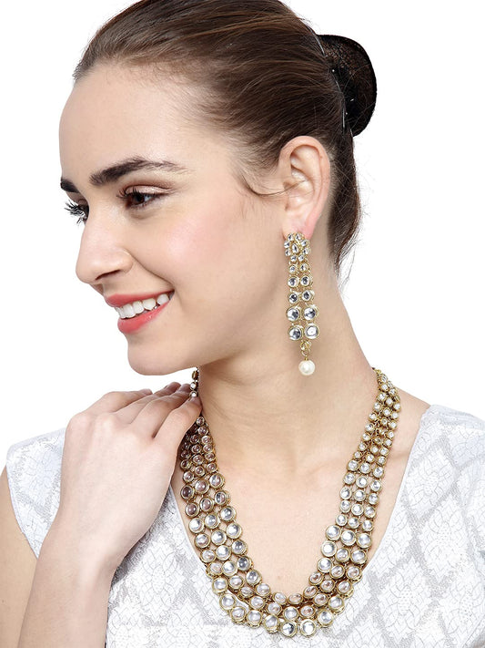Fashion Women Latest Stylish Design Fancy Traditional Wedding Kundan Pearl Necklace Jewellery Set