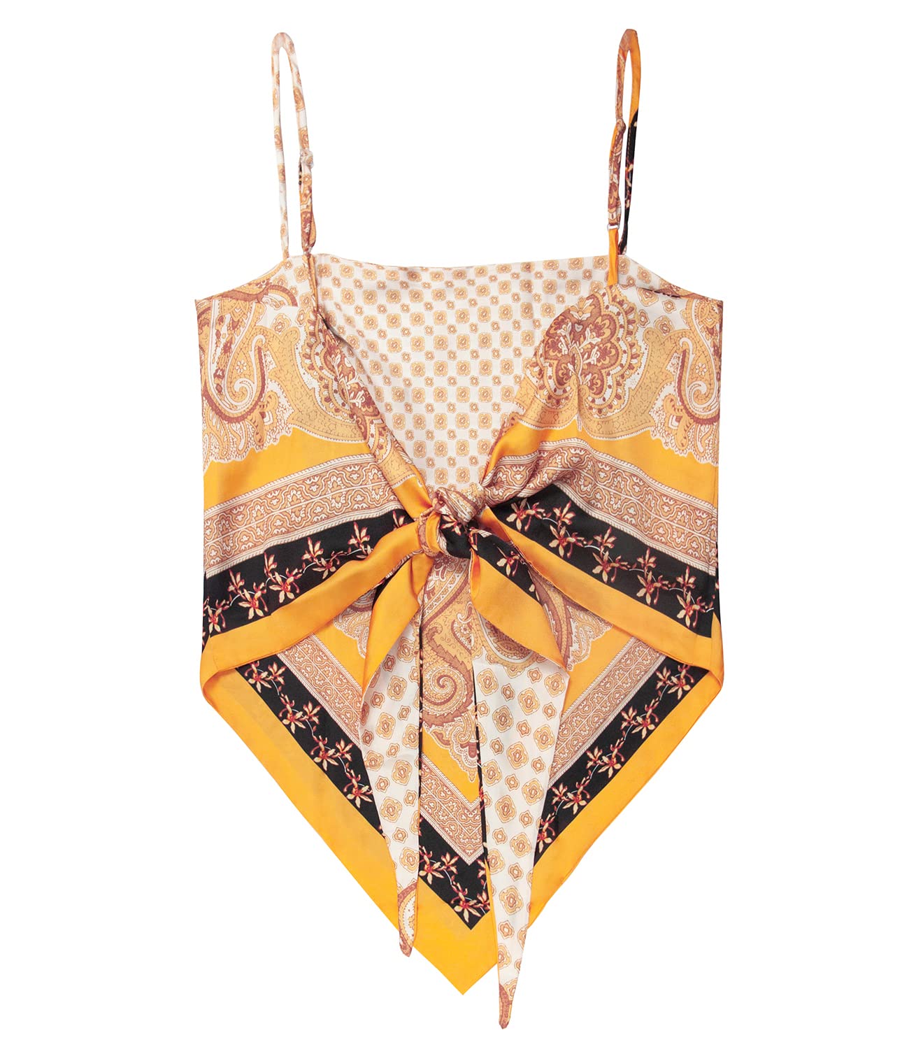 Paisley Print Tie Back French Knot Hanky Hem Spaghetti Straps Handkerchief Cami Bandana Tube Crop Top