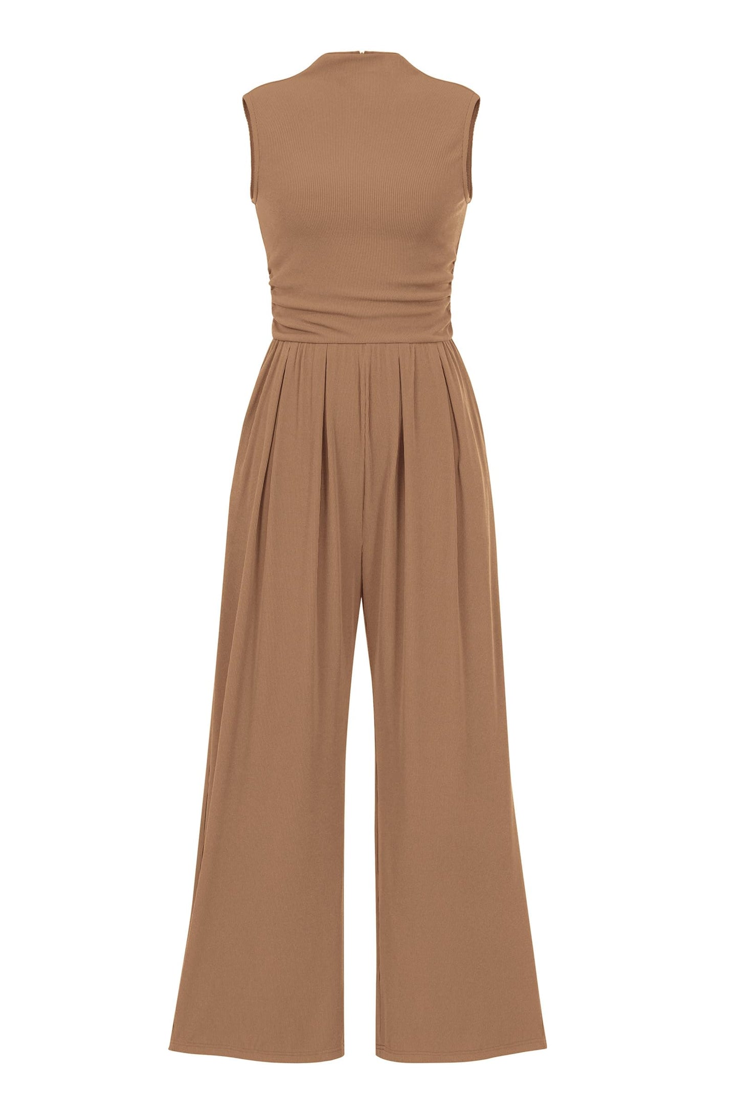 Sleeveless Mock Neck Wide Leg Pants with Pockets