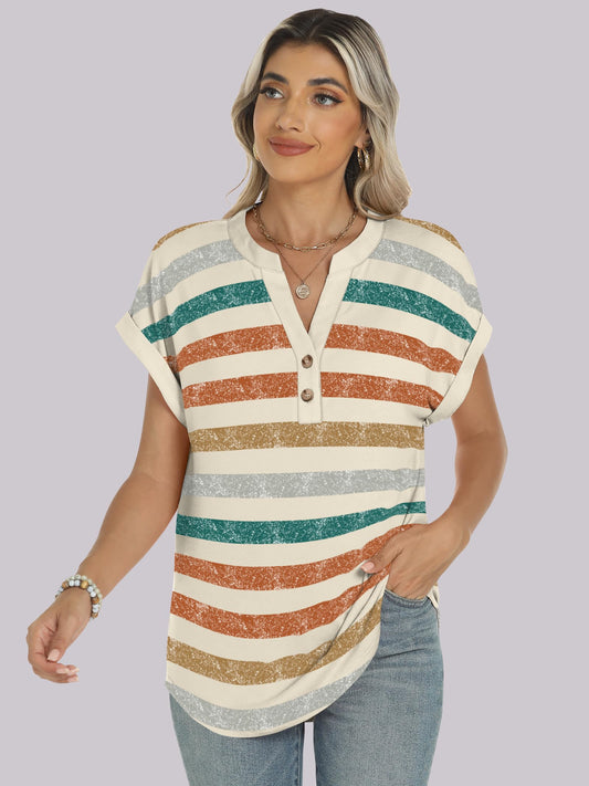 Short Sleeve Henley Tops V Neck Dressy Casual Loose Fit Shirts