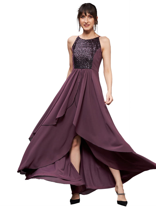Women's Halter Neck Sleeveless Embellished Layered