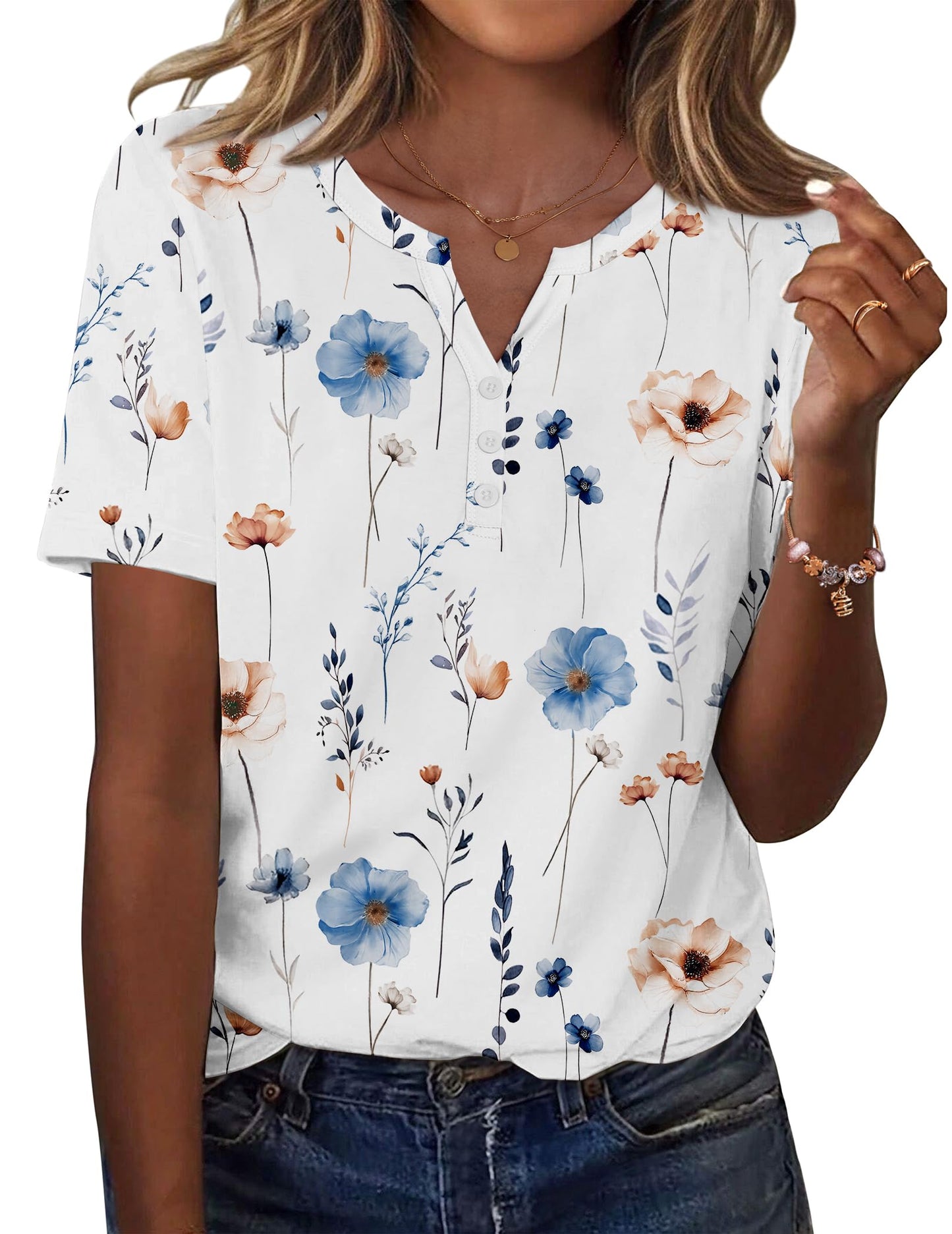 Womens Summer Tops Casual Short Sleeve V Neck Shirts