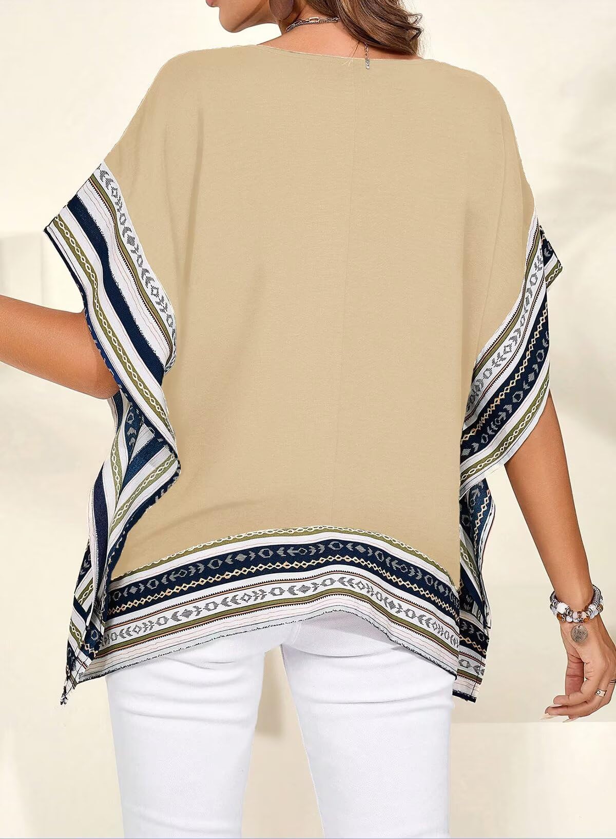 Women's Casual V Neck Floral Tops Batwing Sleeve Loose Fitting Shirts  Flowy Side Slit Tees