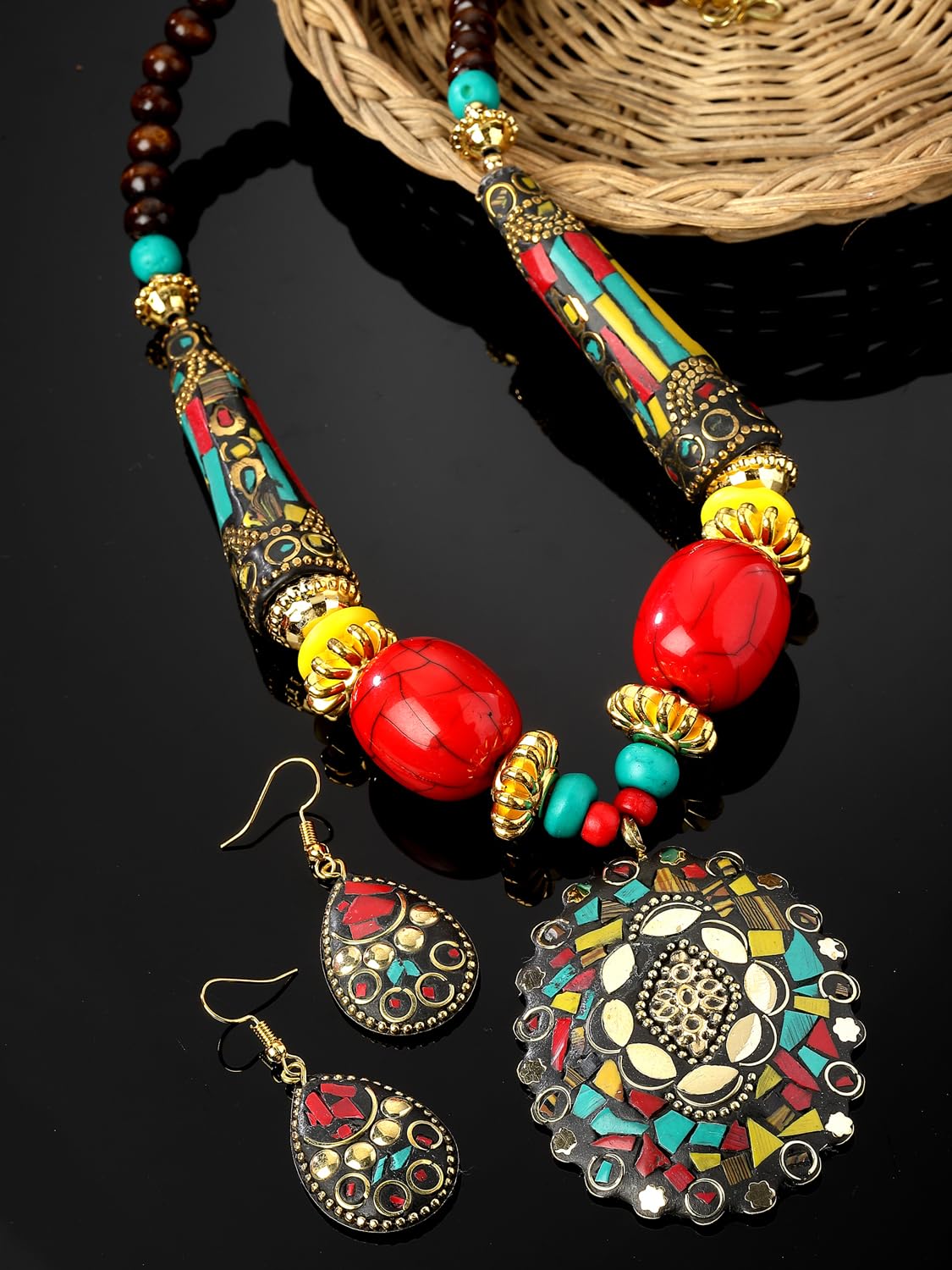 ashion Latest Stylish Traditional Tibetan Pendant Necklace Jewellery Set for Women
