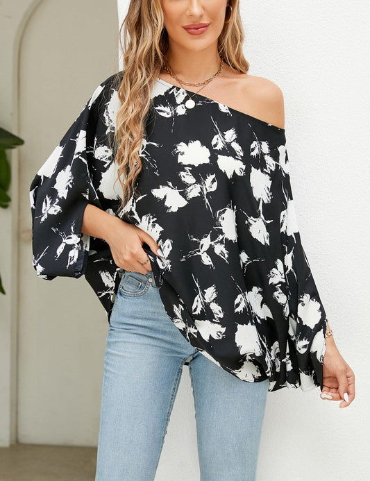 Off The Shoulder Flowy Tops Casual Batwing Sleeves