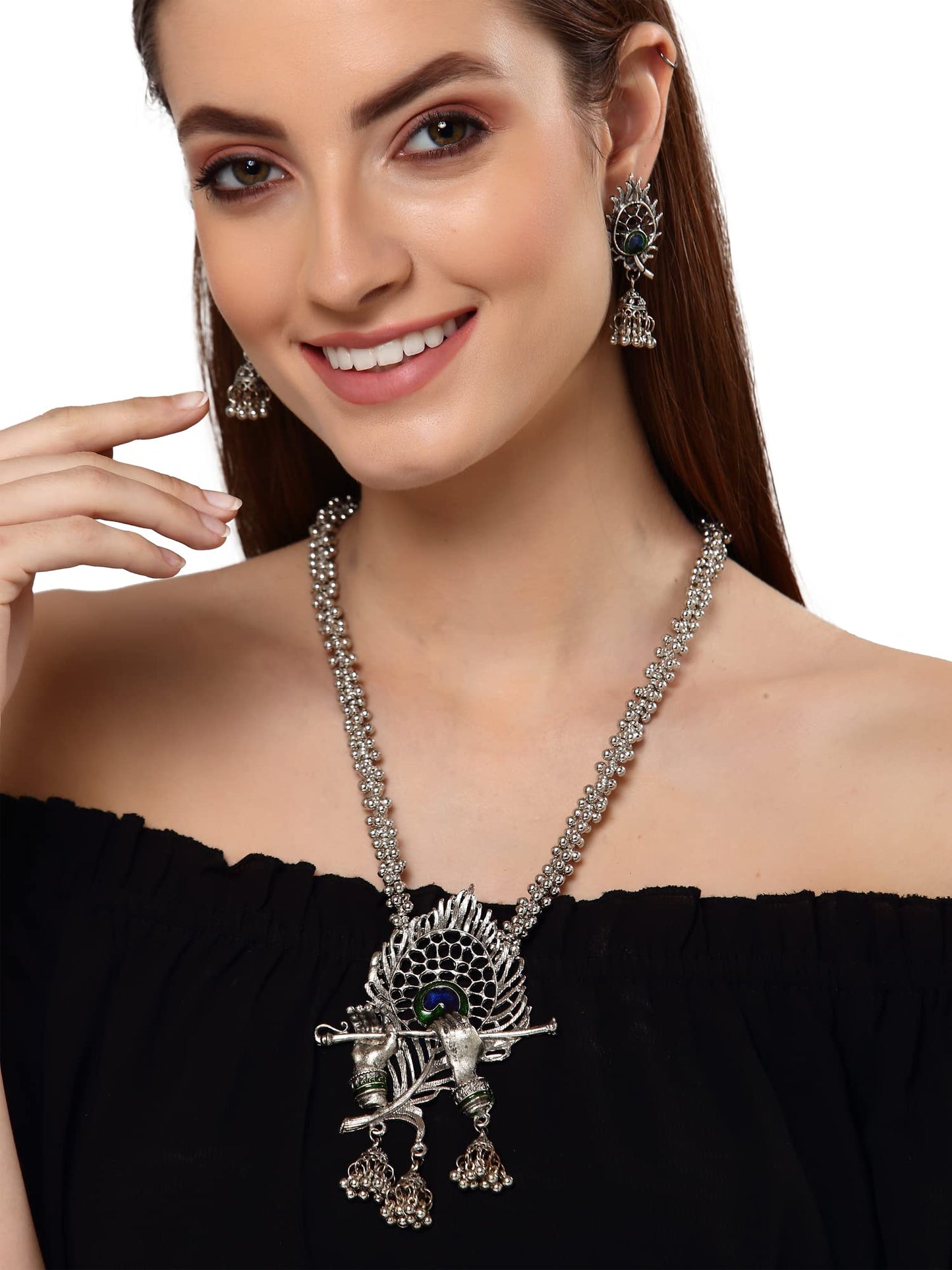 Fashion Latest Stylish Design Fancy Traditional Oxidised Silver Necklace Jewellery Set for Women