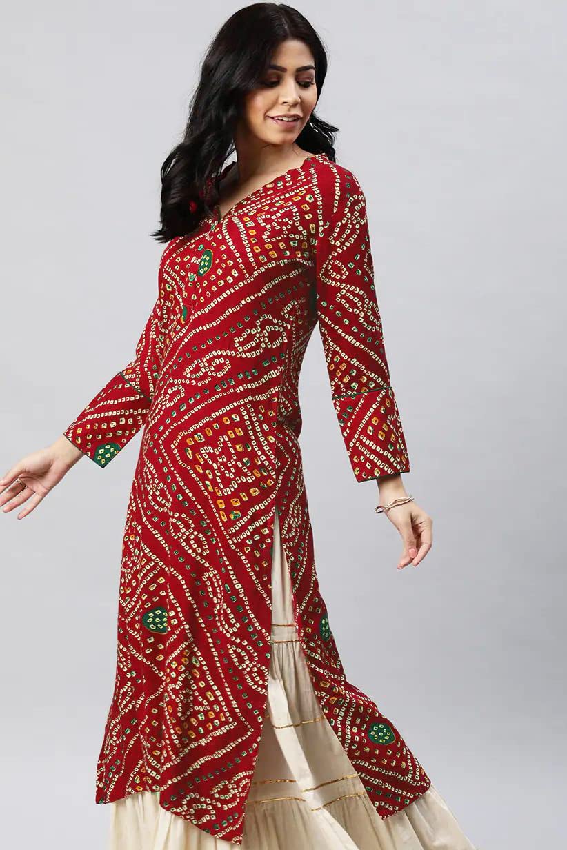 Printed Kurti for Women Red White