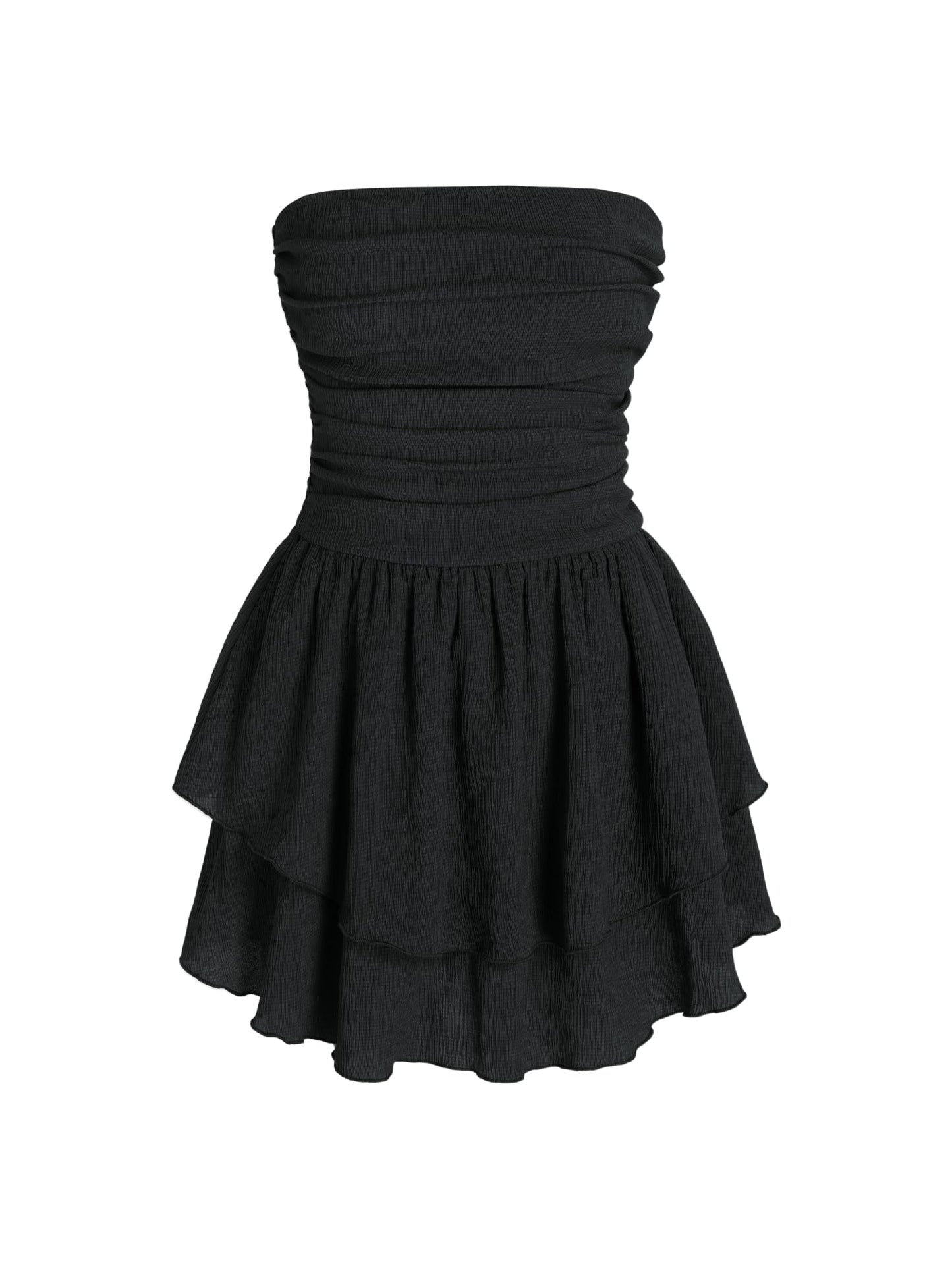Summer Cocktail Dress - Tube Ruched Ruffle Mini Dress