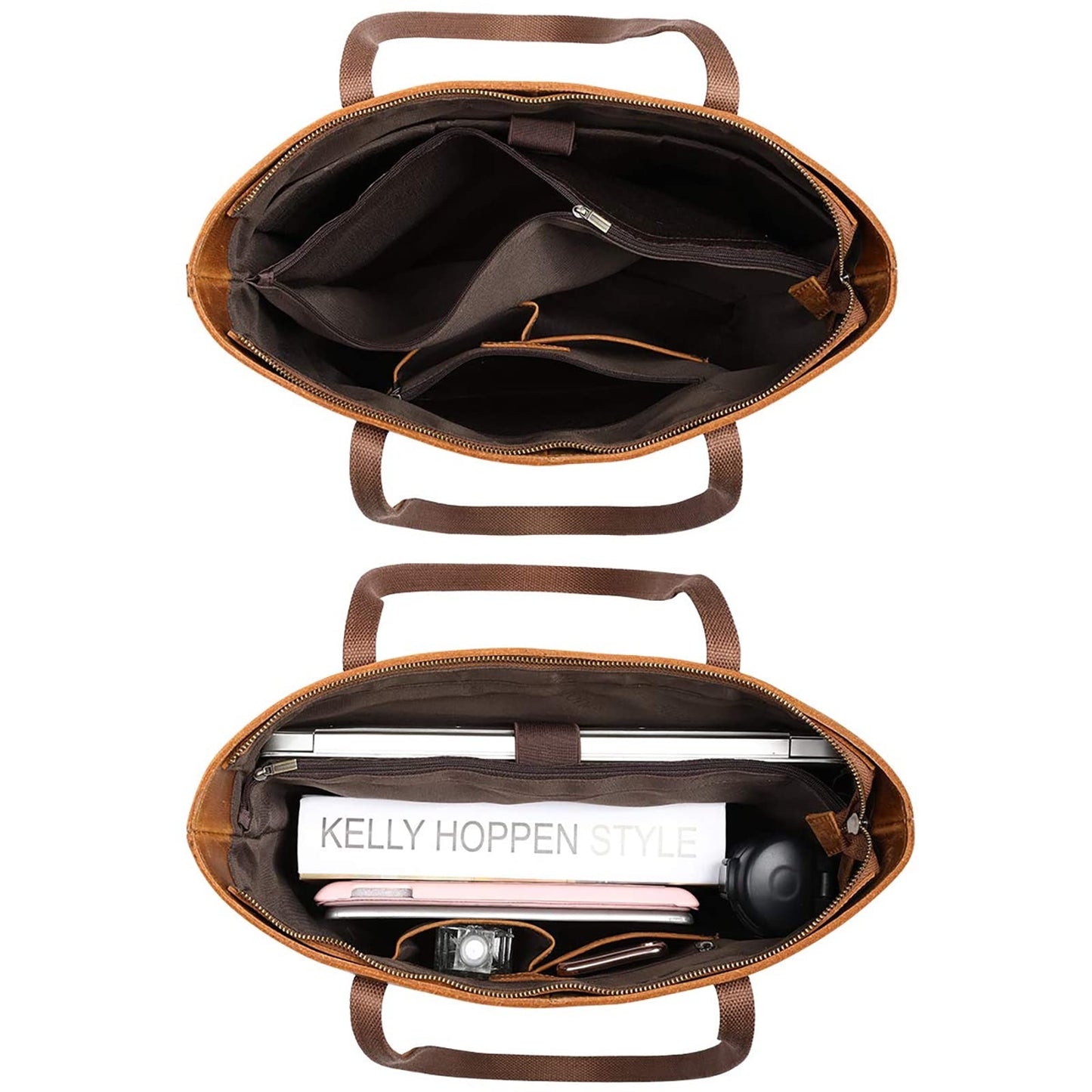 Vintage Genuine Leather Shoulder Laptop Bag Work Totes for Women Purse Handbag with Back Zipper Pocket