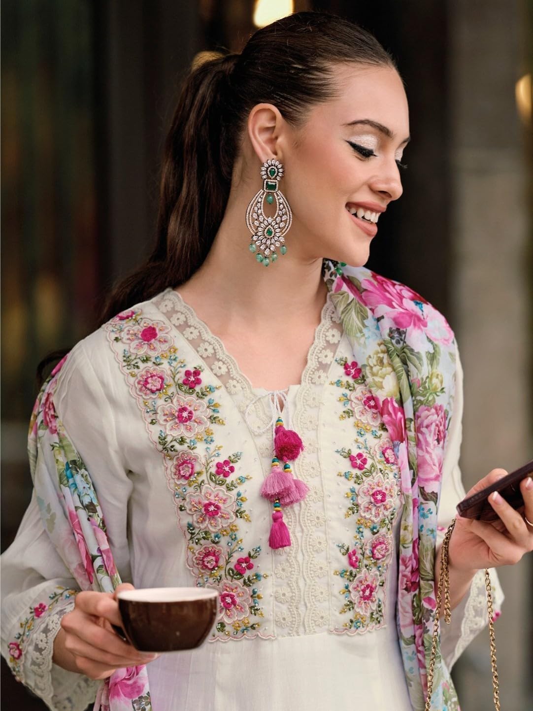 kurta set dupatta Viscose Silk Embroidery A-line Kurta Pant Salwar Suit Set Full iner Kurta Set