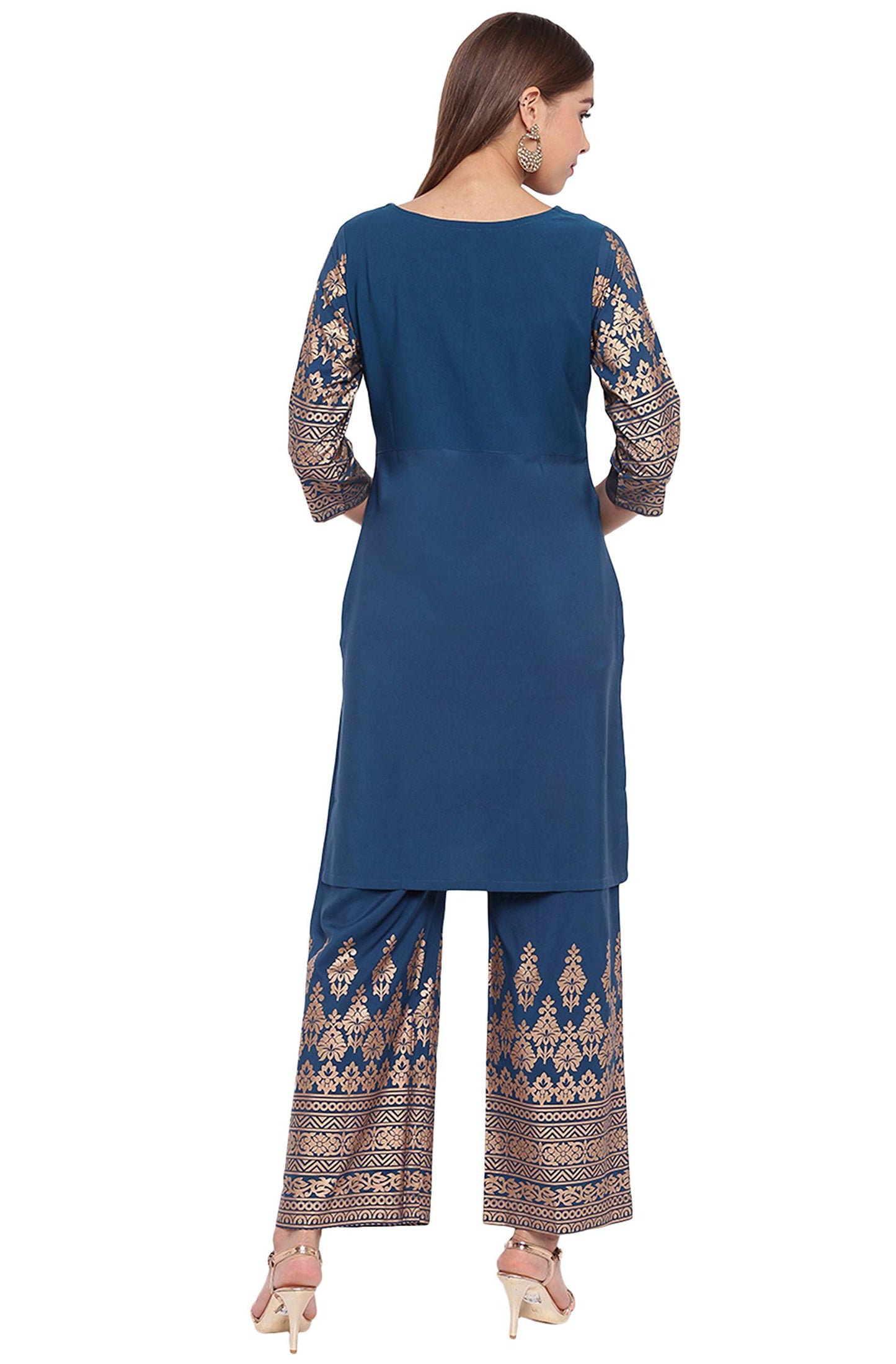 Teal Embellished Kurta Kurti Top Tunic Festive Wedding Party wear Kurta with Bottom