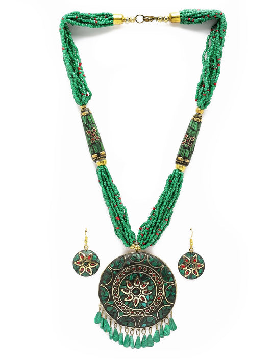 Latest Stylish Traditional Tibetan Pendant Necklace Jewellery Set