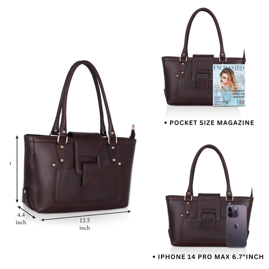 LEATHER ACCESSORIES Full-Grain Natural Leather Top Handle Shoulder & Handbags For Women Office Branded Stylish