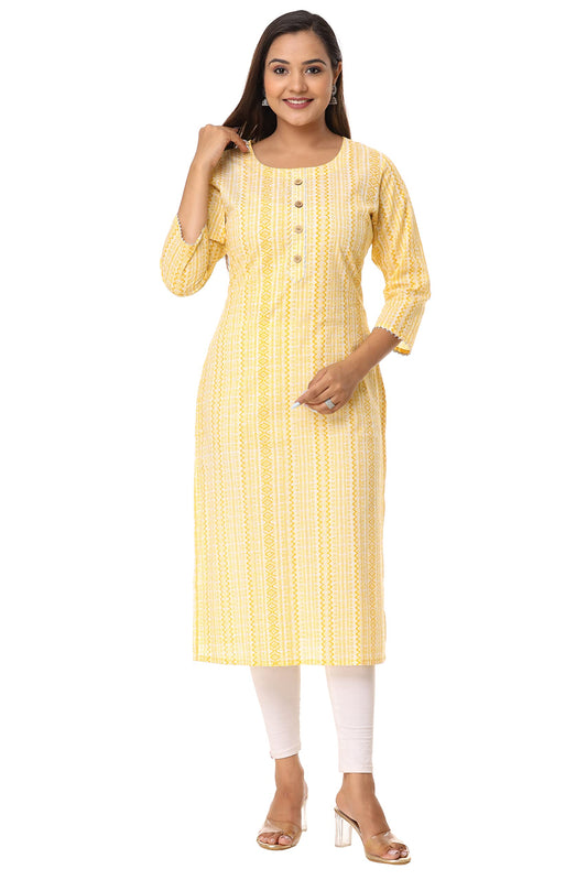 Leheriya Printed Casual Women Kurti yellow Tunic Top