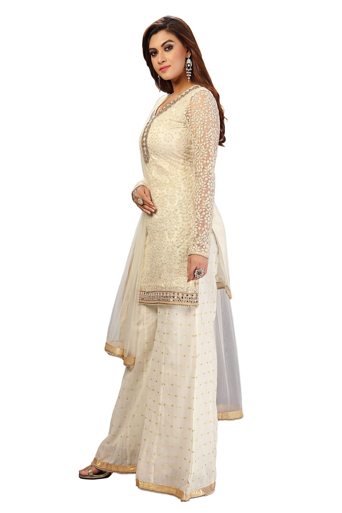 Cotton Embroidery Salwar Suit Set Kurta Sharara with Dupatta