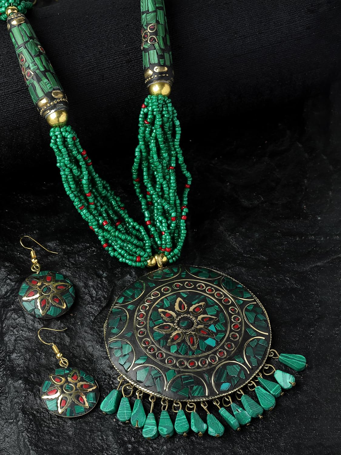 Latest Stylish Traditional Tibetan Pendant Necklace Jewellery Set