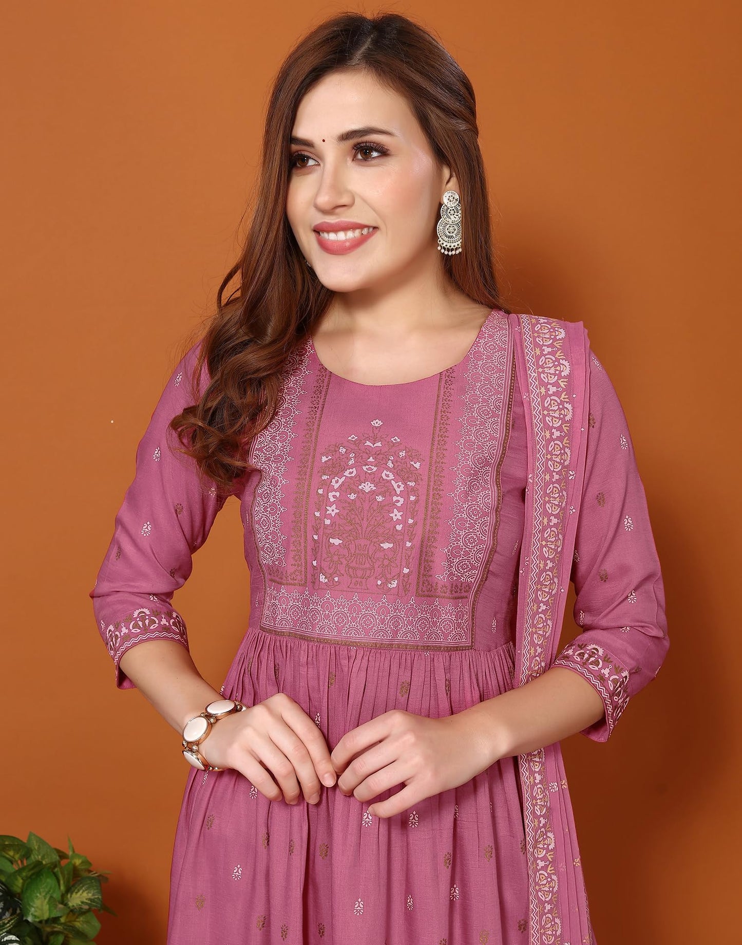 Cotton Silk Foil Printed Anarkali Kurta Pant With Dupatta Set