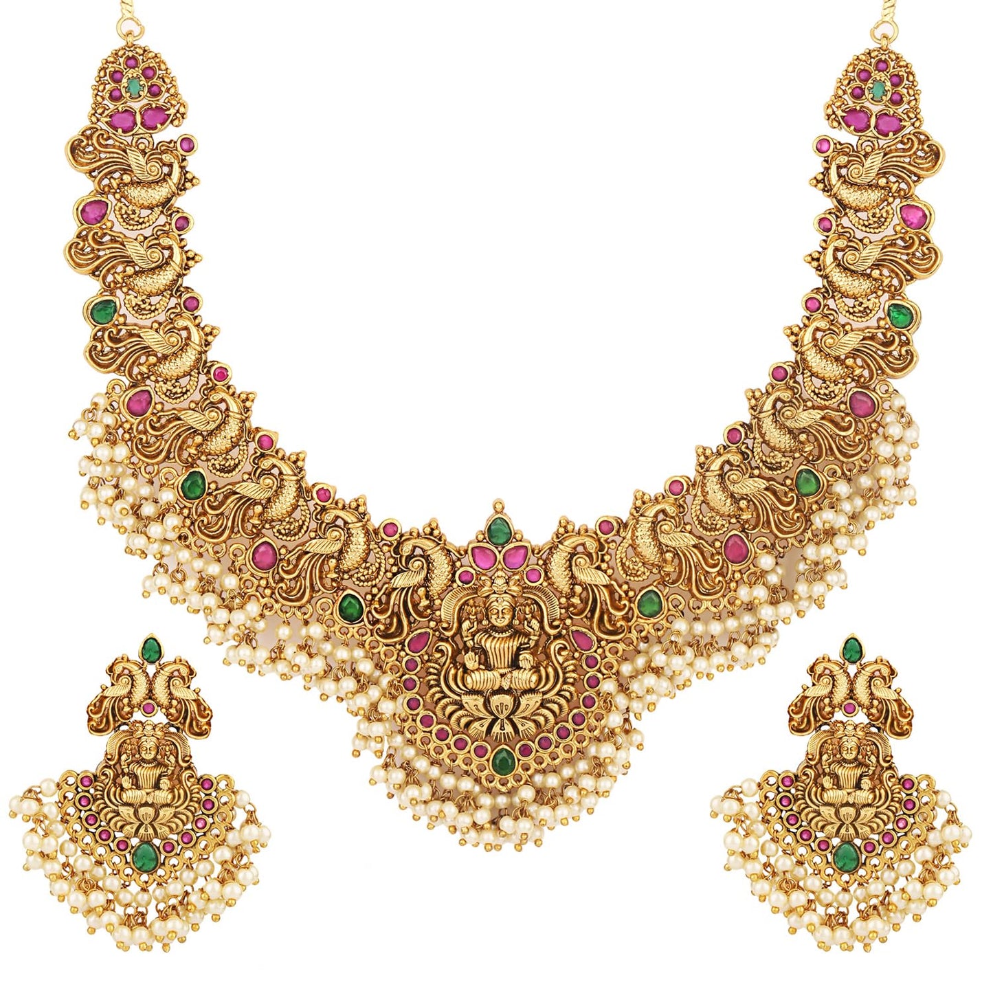 Latest Stylish Fancy Pearl Choker Traditional Jewellery Set for Women | Temple Necklace Set | Festive Wedding Party Necklace