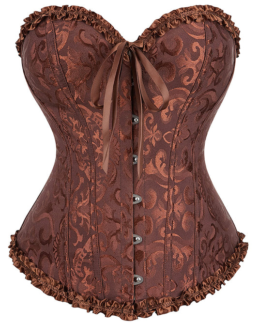Womens Vintage Floral Denim Overbust Corset Bustier Top