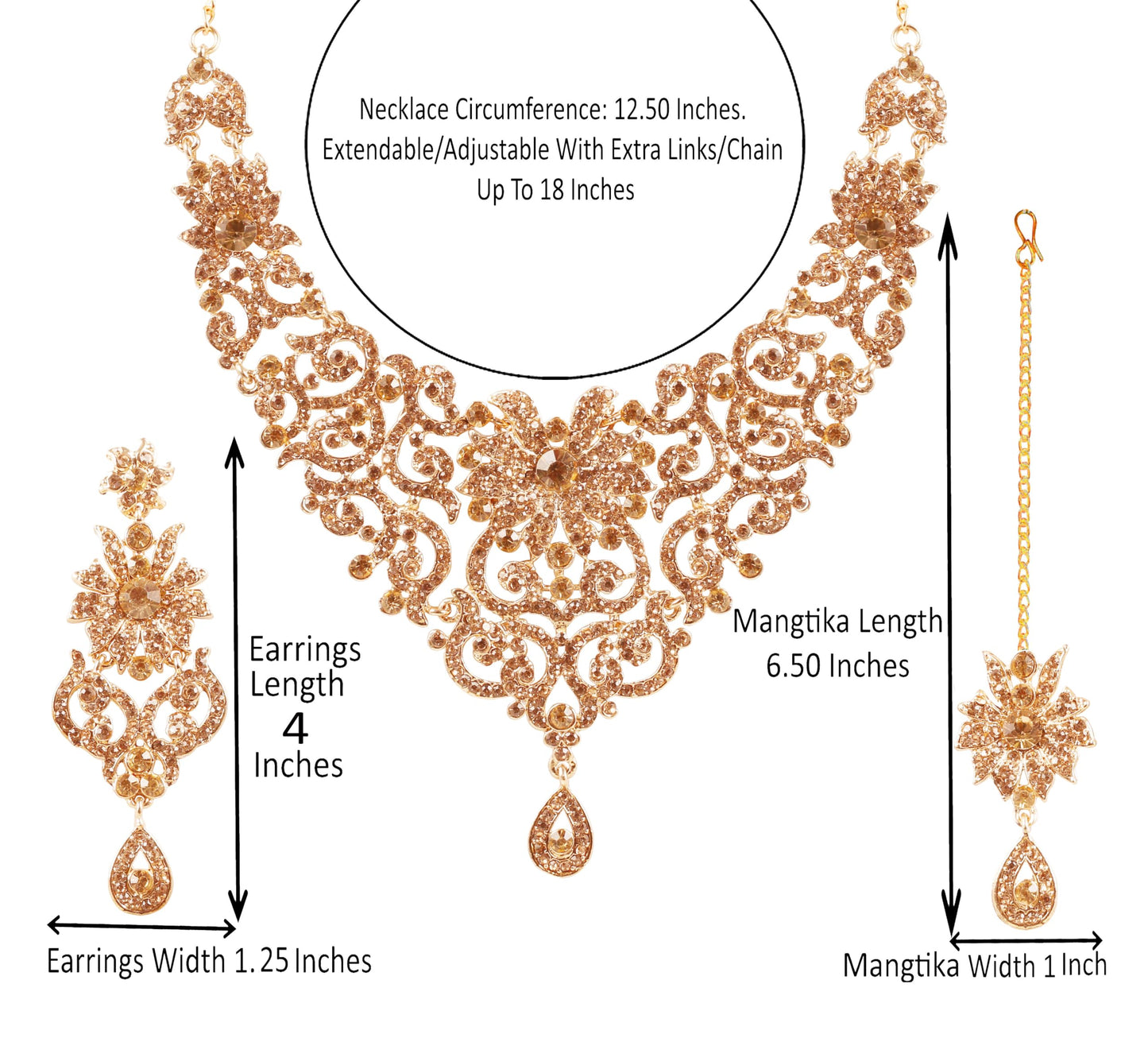 Sparkling Austrian Diamonds Alloy Metal Necklace Set with Maangtika for Women